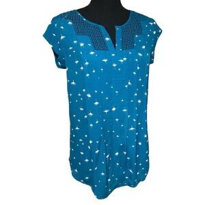 Daniel Rainn Blue Dandelion Cap Sleeve Crochet Detail Top - S Petite